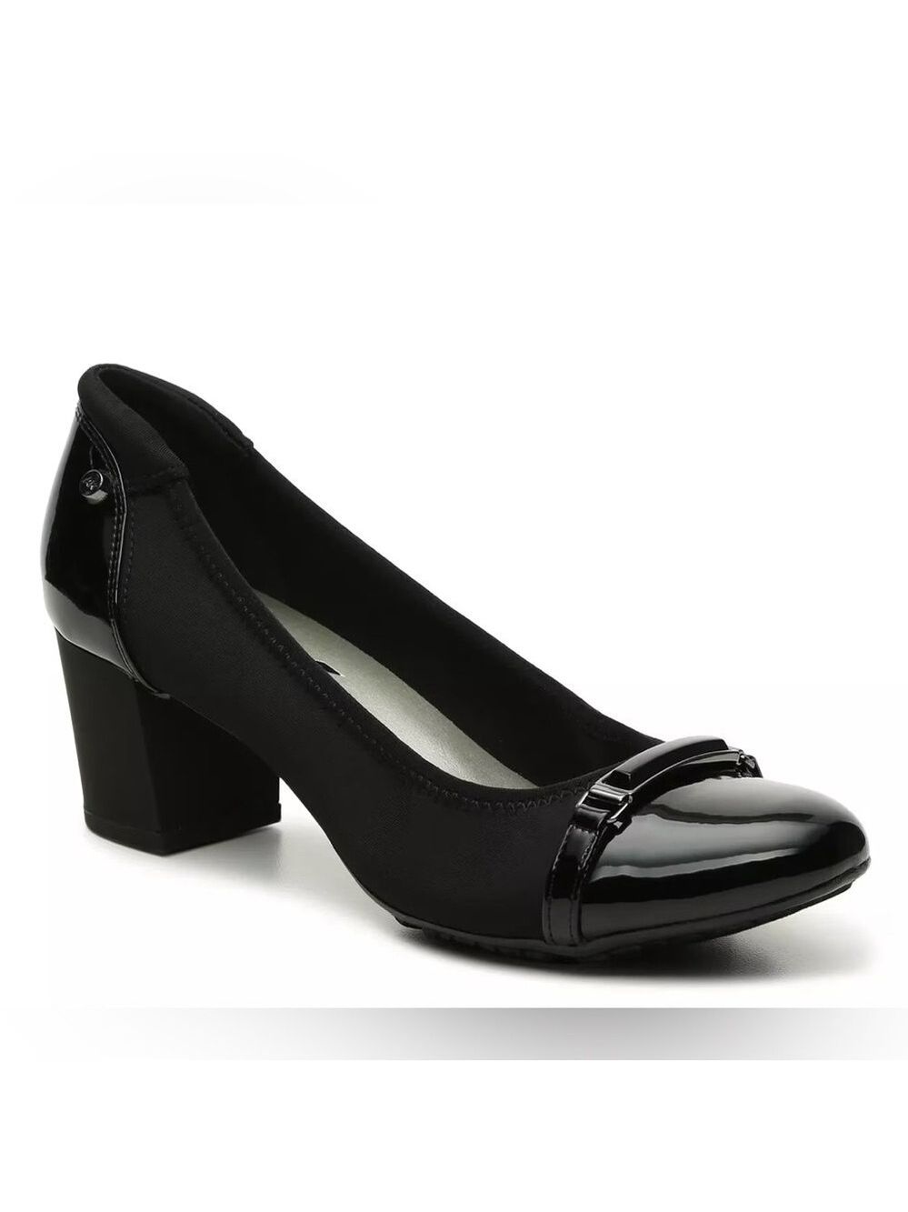 Anne Klein Sport Gazella Block Heel Round Toe Black Leather Pumps